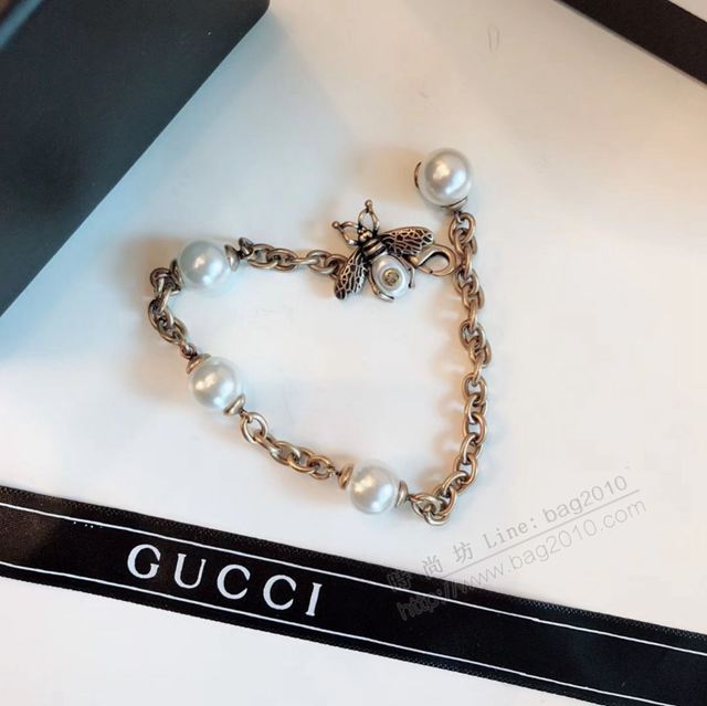 GUCCi飾品 古馳女士手鏈 Gucci蜜蜂珍珠復古手鏈  zgbq1034